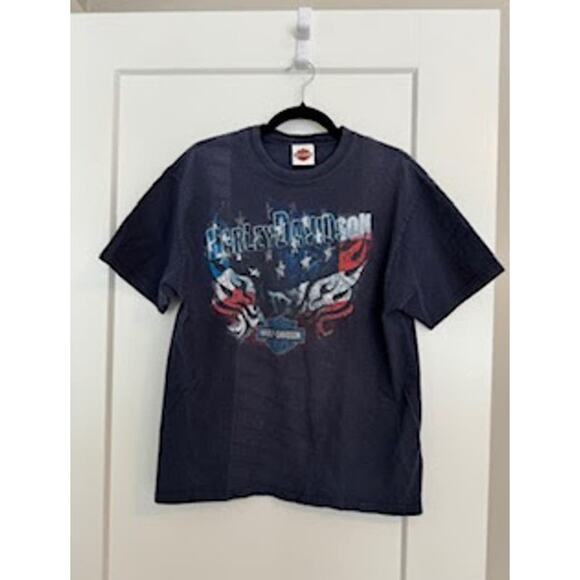 Harley Davidson Men's Authentic Large T-shirt Nags Head North Carolina Patriotic - Picture 2 of 6